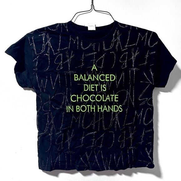 A Balanced Diet Is Chocolate Black Glitter Baby Tee Juniors Size XS Y2K Punk - Picture 1 of 10